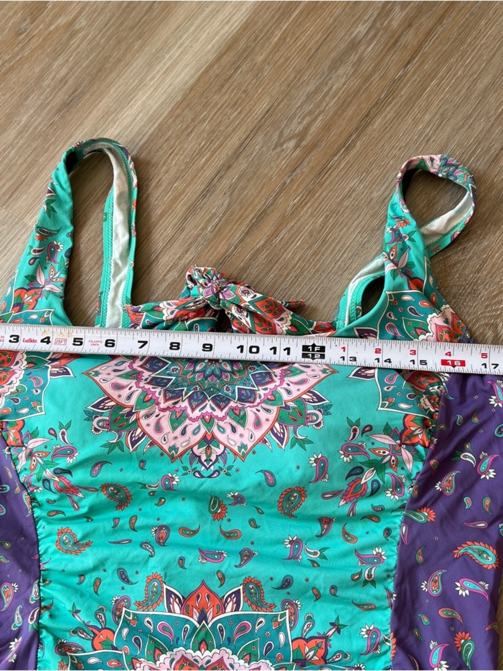 Sundance Boho Paisley One Piece Swimsuit Back Tie Size Large built in cups blue - Picture 5 of 5